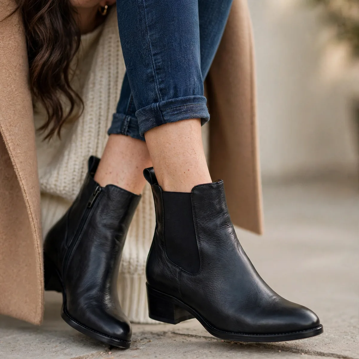 Black leather ankle boots