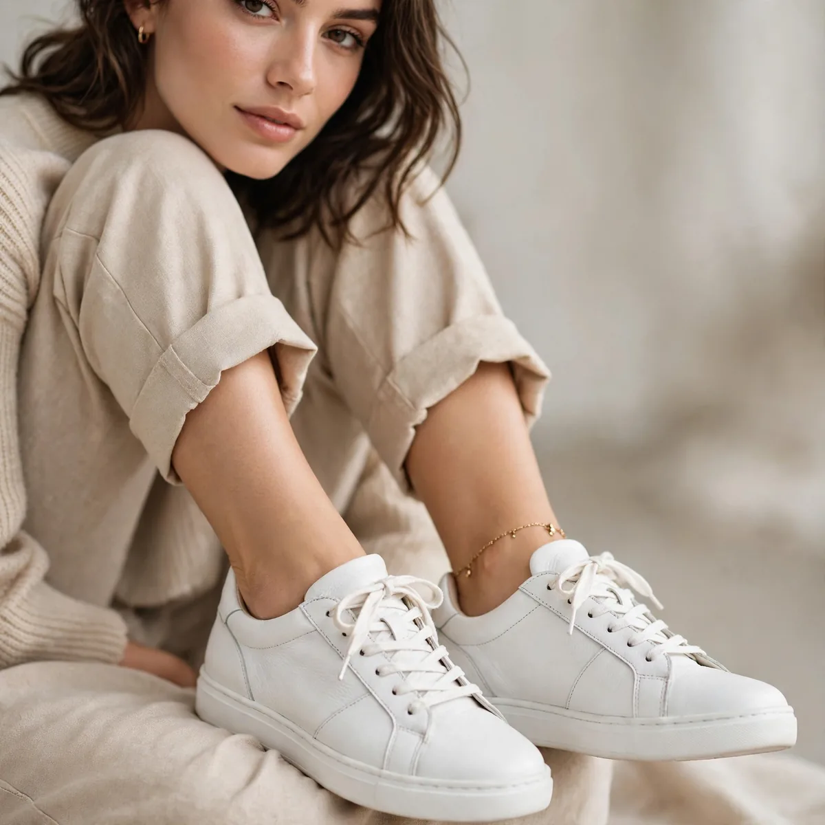 Clean white leather sneakers