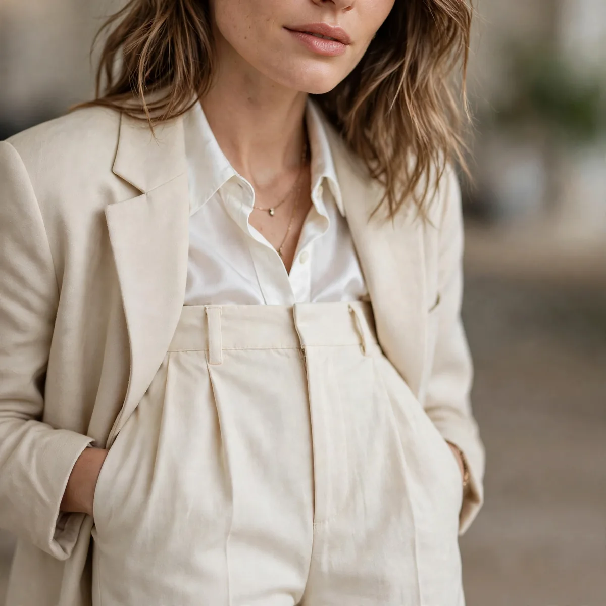 Cream straight leg trousers