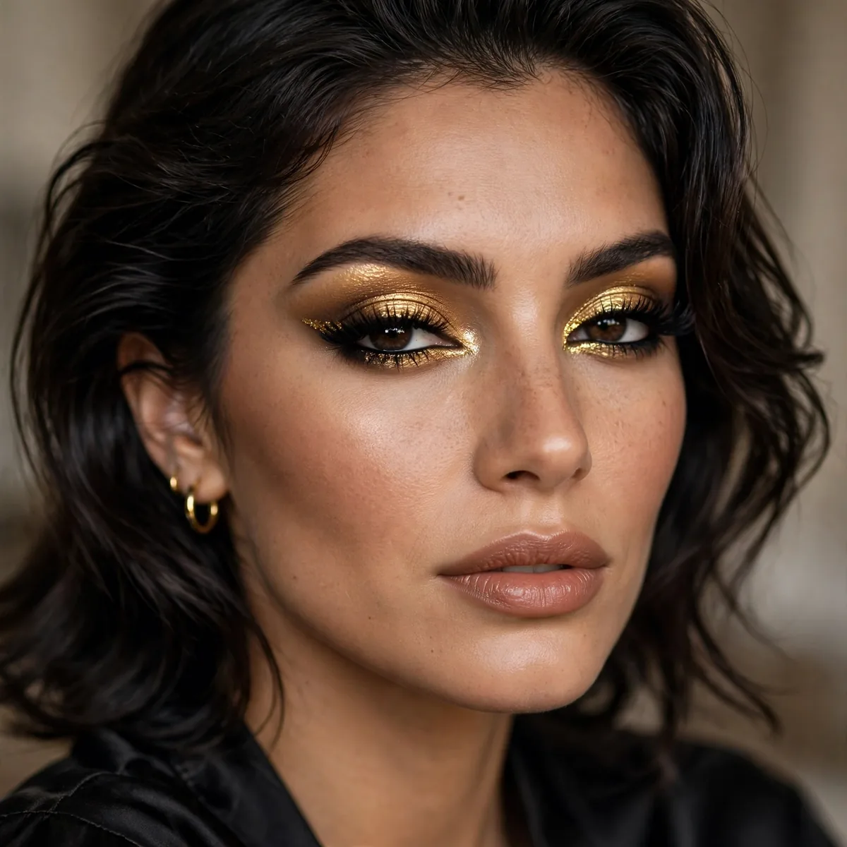Gold eyeshadow mob wife glam