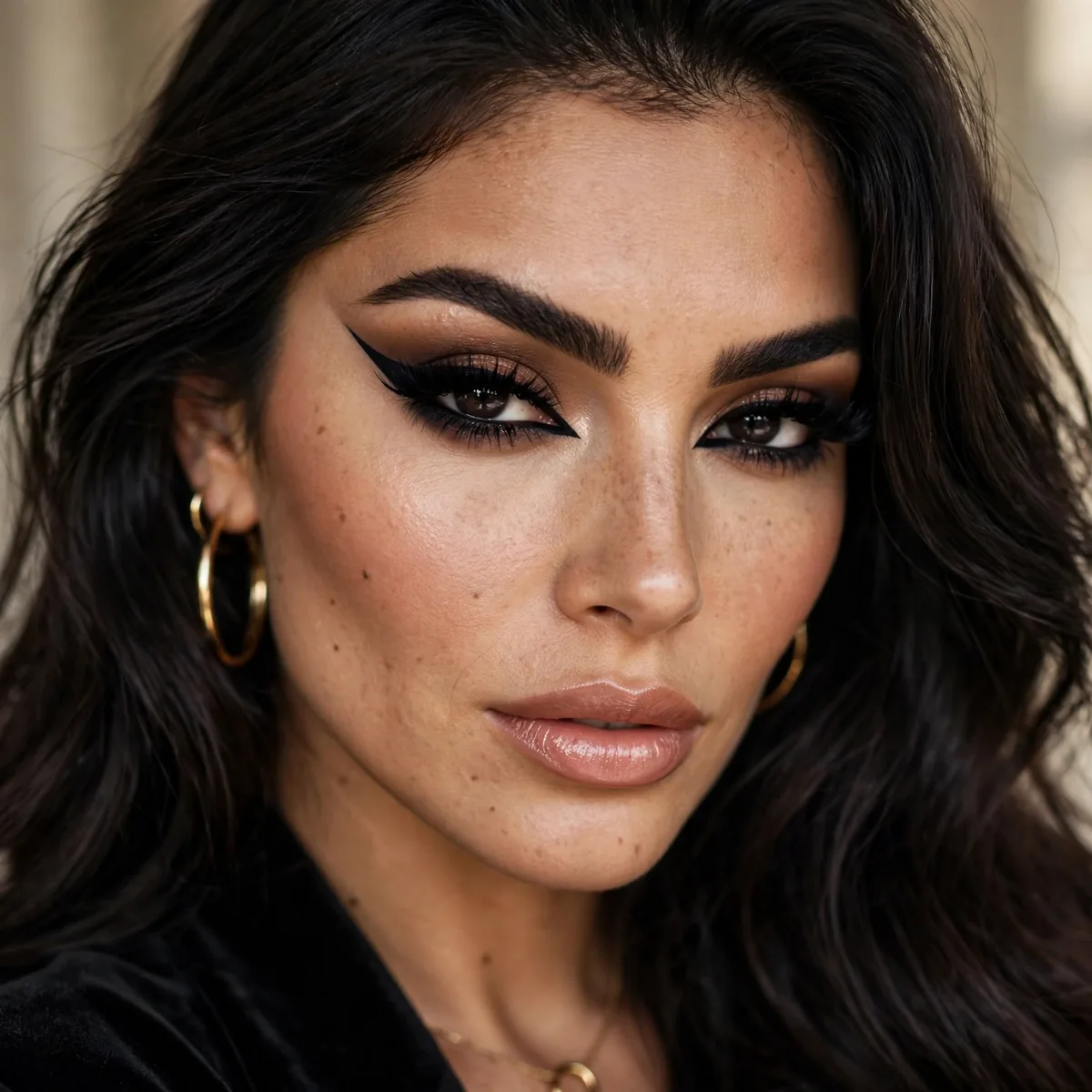 Dramatic winged liner mob wife