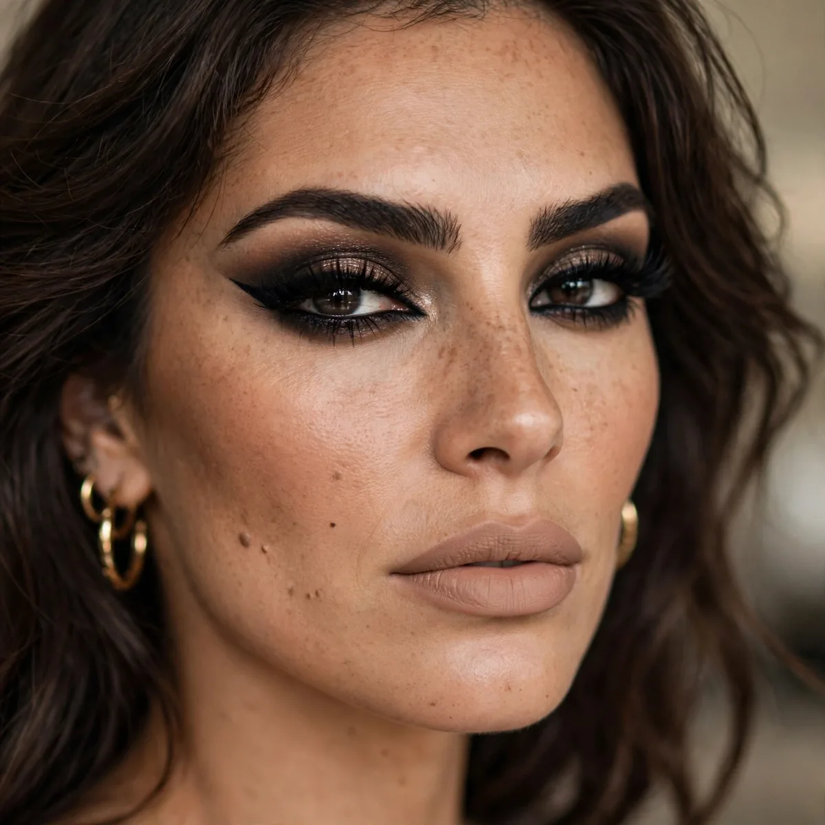 Nude lip with dramatic mob wife eyes