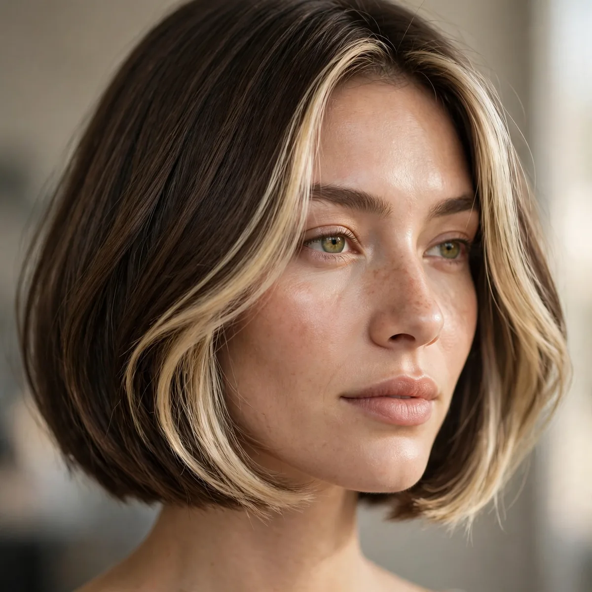 Money piece on a bob haircut