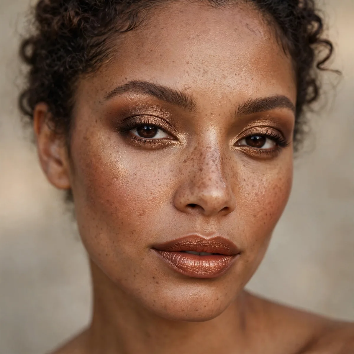 Bronze monochromatic makeup look