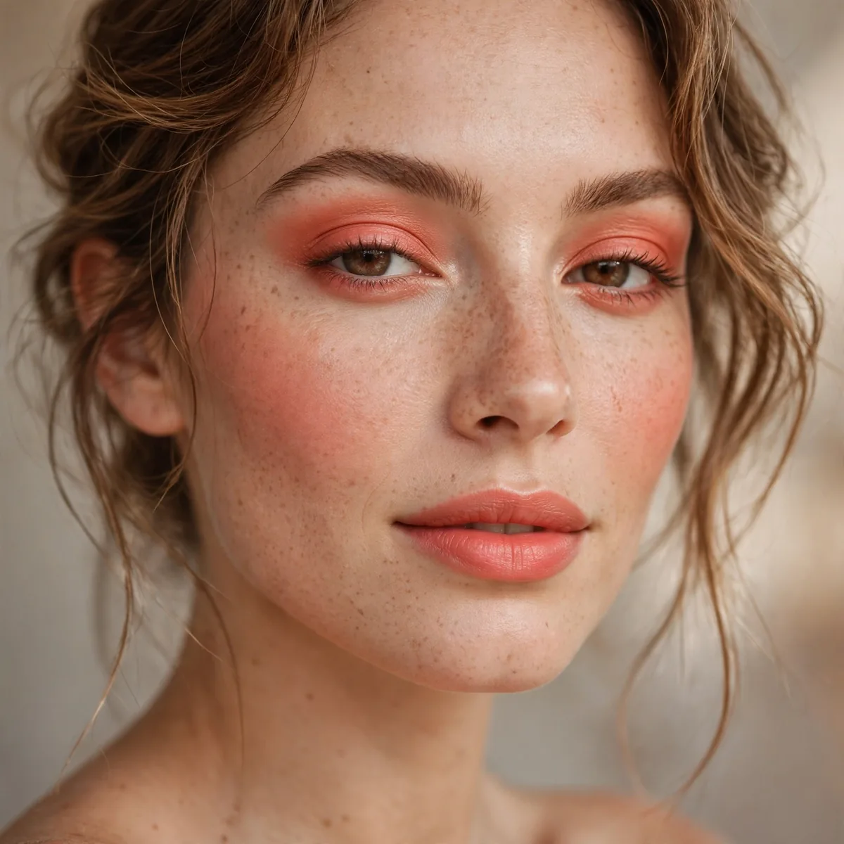 Coral monochromatic makeup look
