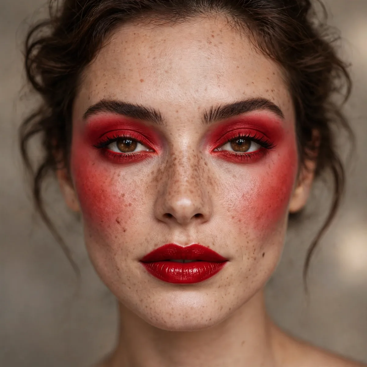 Red monochromatic makeup look