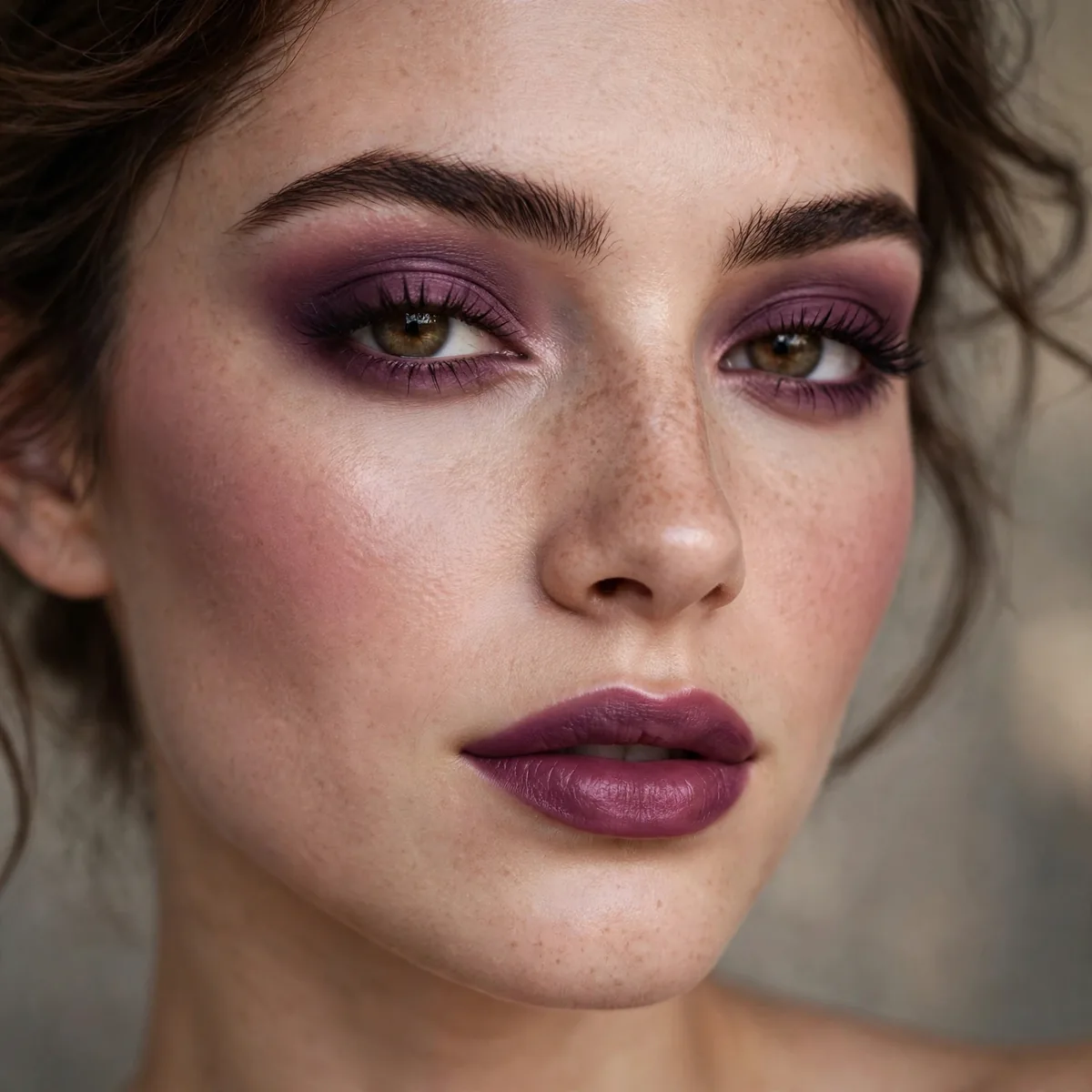 Plum monochromatic evening makeup