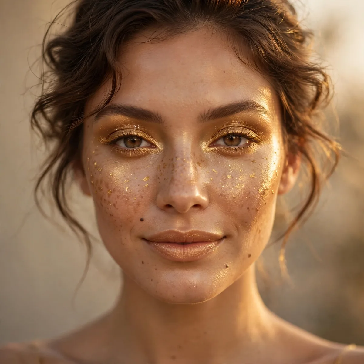 Golden monochromatic makeup look