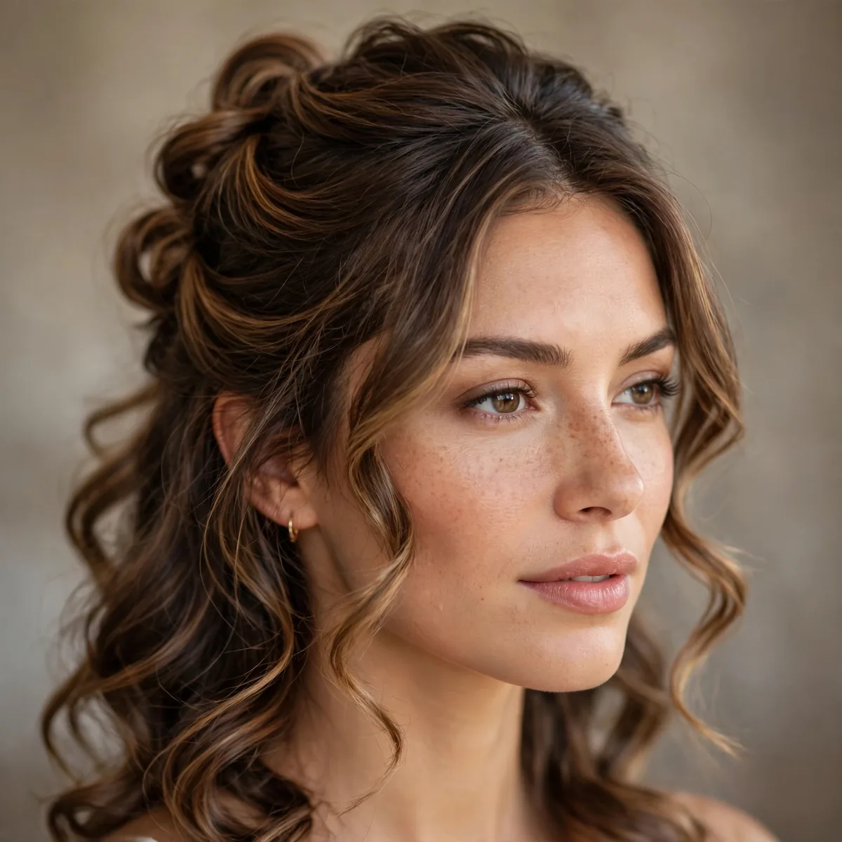 Half-up style with soft curls