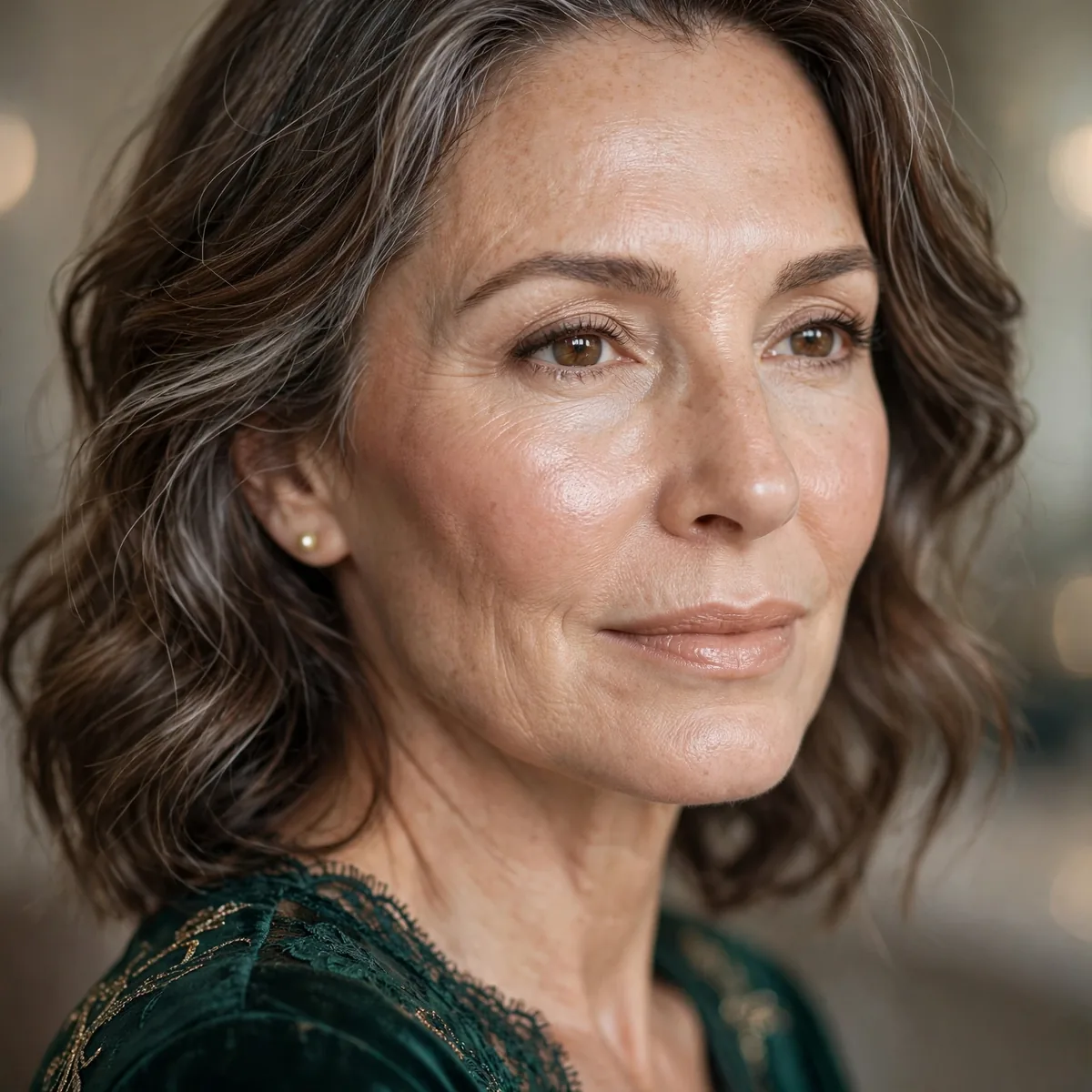Natural glowing makeup mature woman
