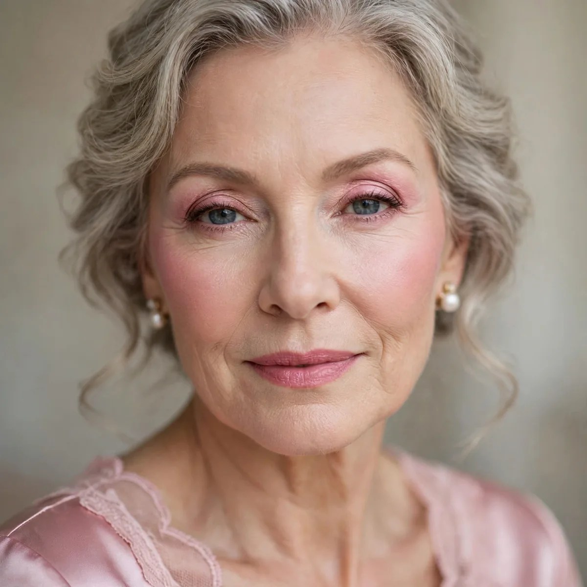 Soft pink makeup mature woman