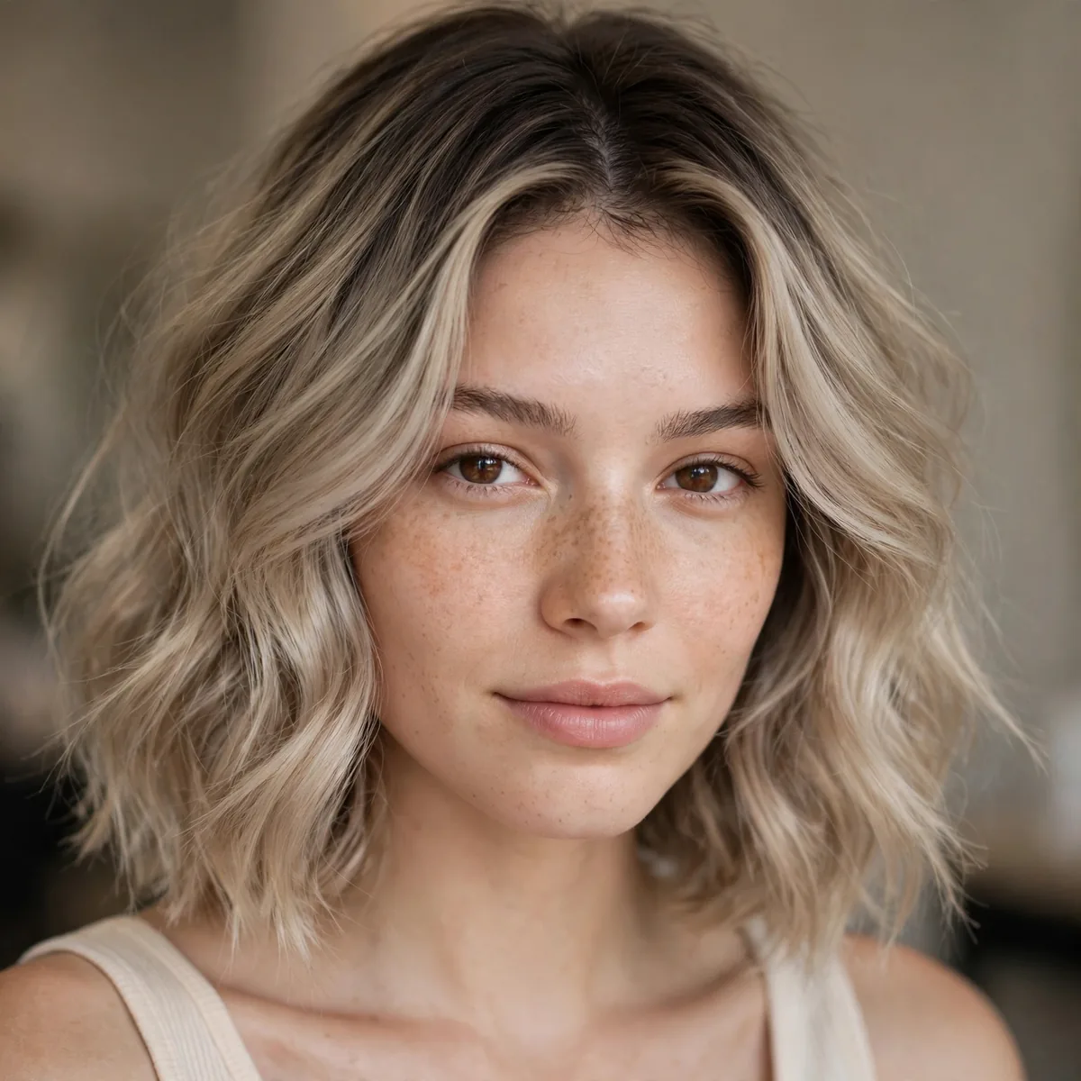 Mushroom blonde with dark root shadow