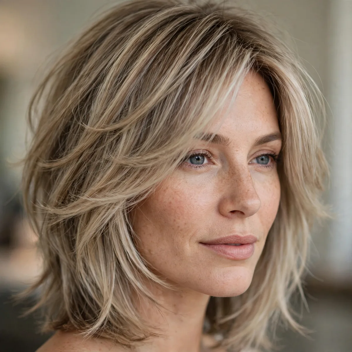 Layered mushroom blonde hair