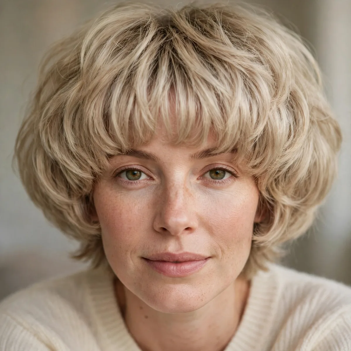 Mushroom blonde shag haircut