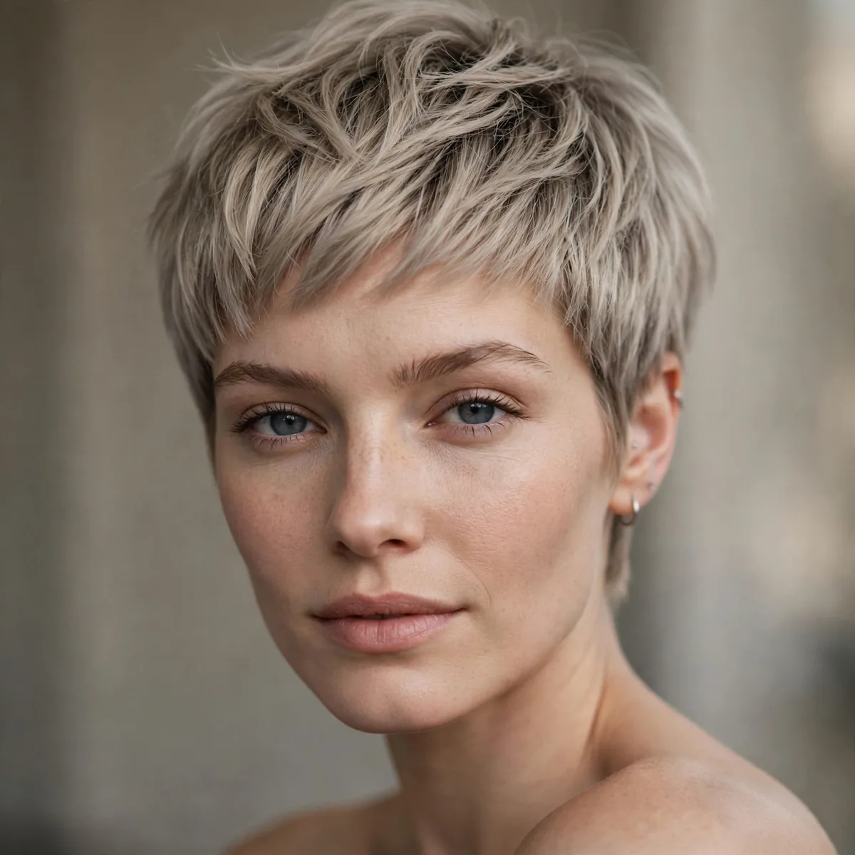 Cool mushroom blonde pixie