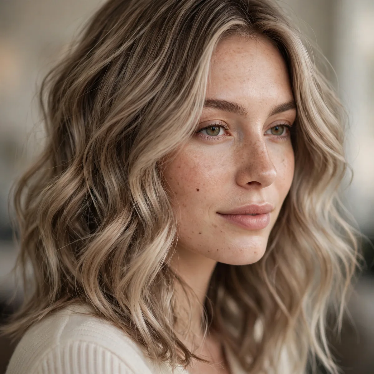 Mushroom blonde wavy hair