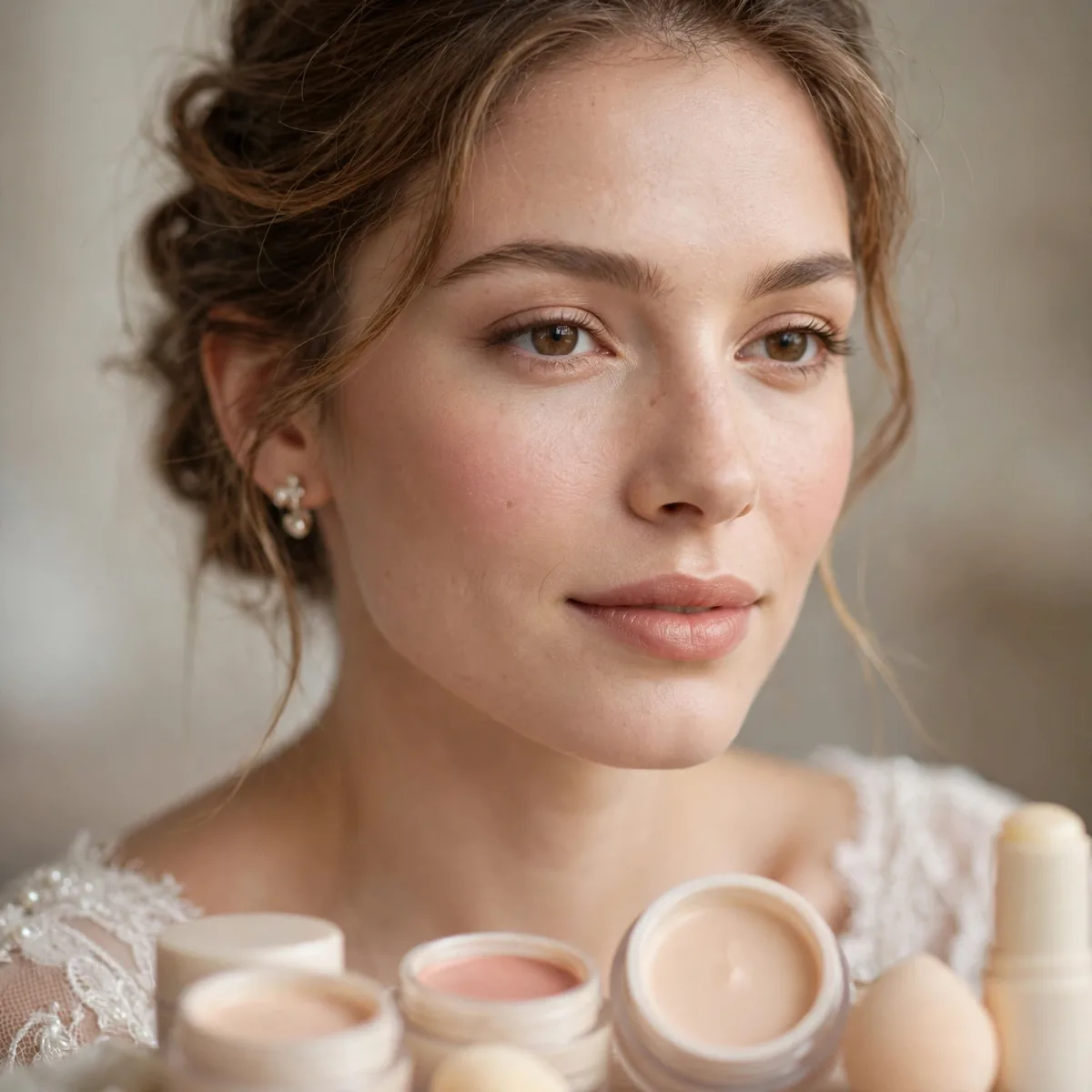 Cream blush and products bridal