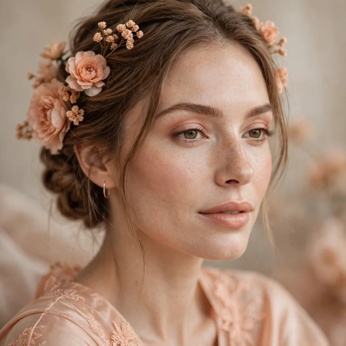 Peach monochrome natural bridal