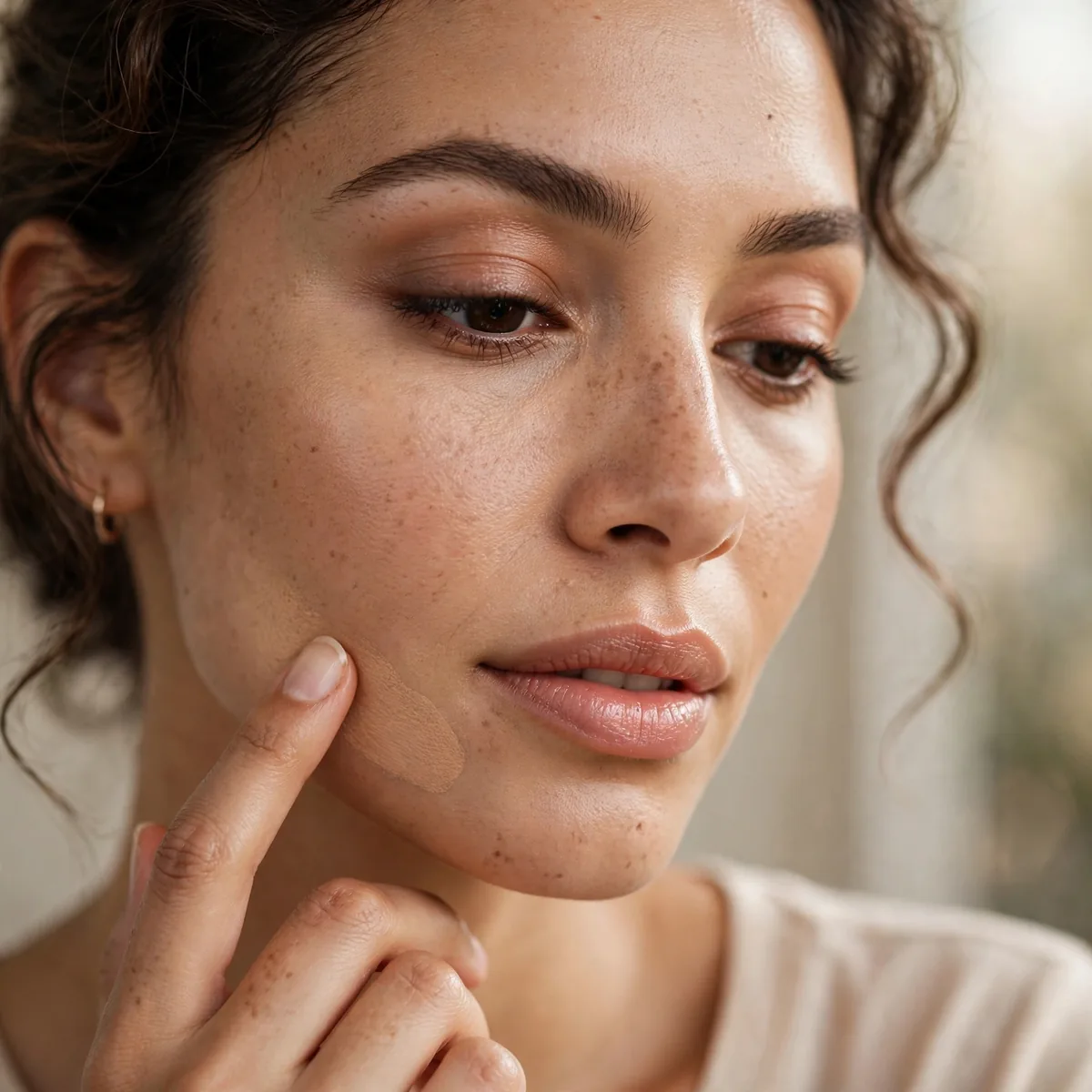 Checking natural foundation in daylight