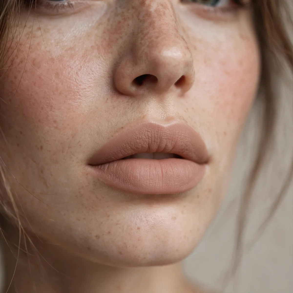 Soft matte nude lips for photos