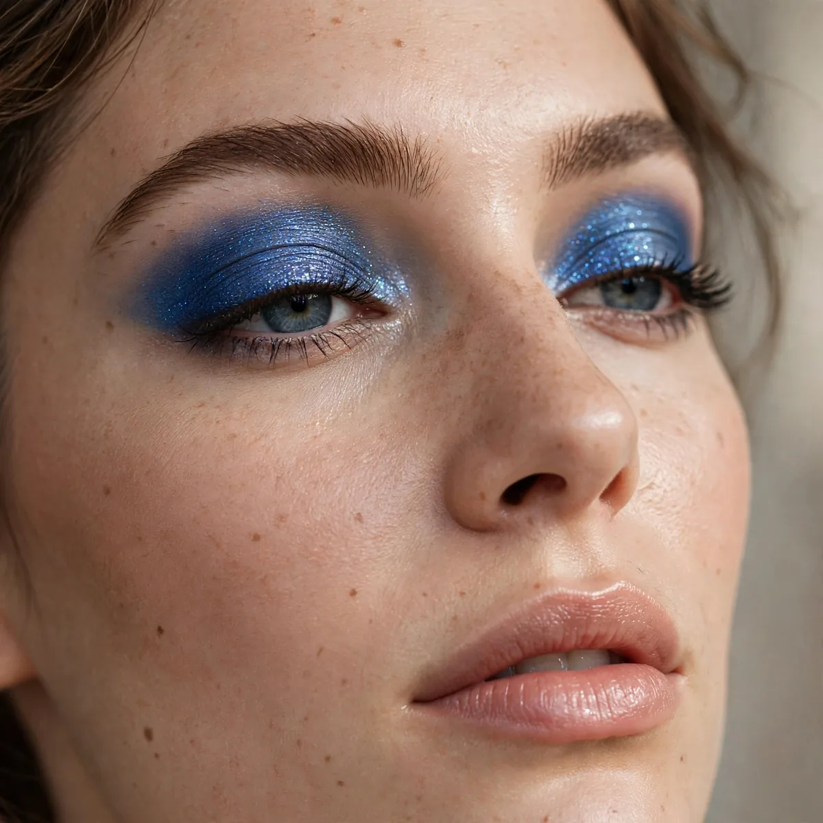 Sapphire shimmer eyeshadow on lids