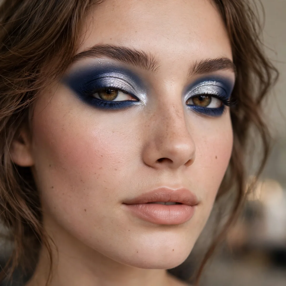 Navy and silver eyeshadow combination