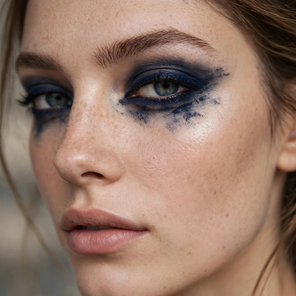 Smudged navy kohl eyeliner
