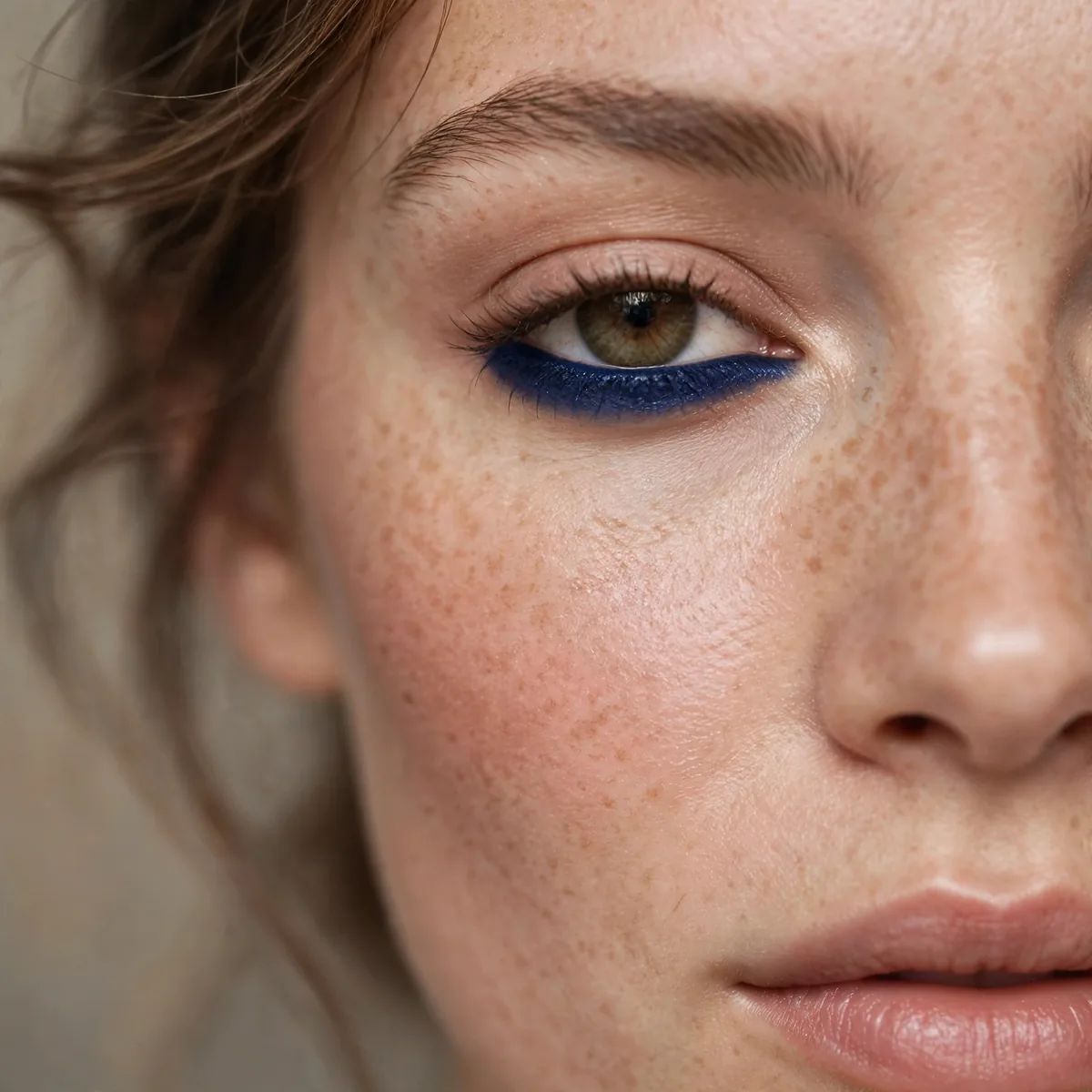 Navy eyeshadow on lower lash line