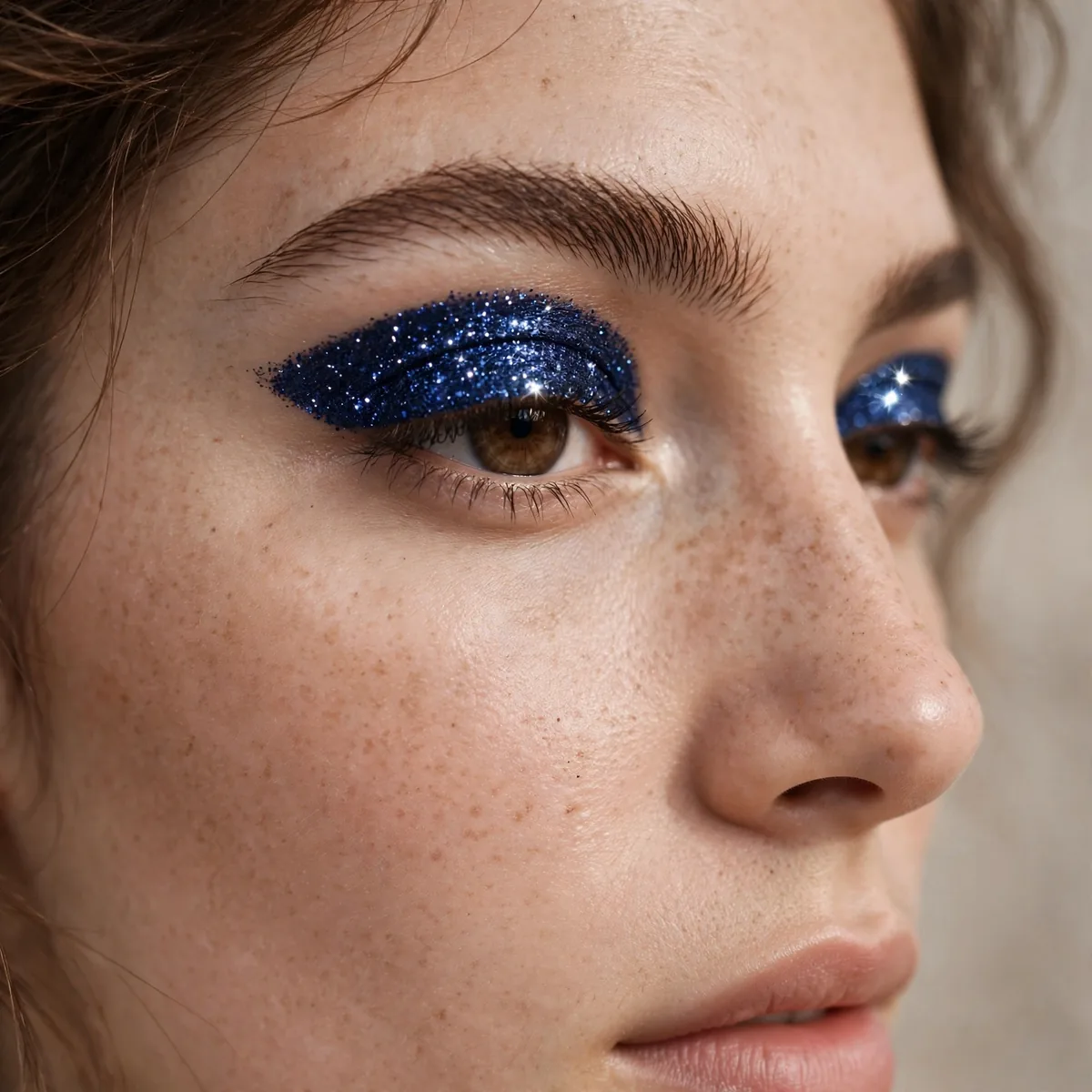 Navy glitter eyeshadow topper