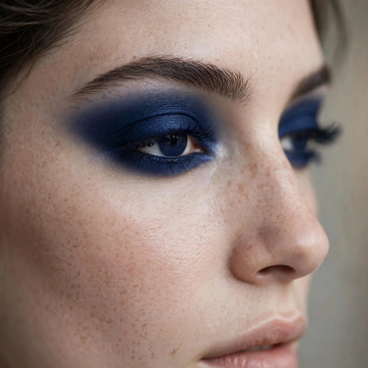 Monochrome navy blue eye makeup