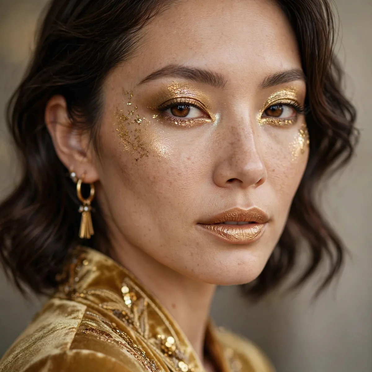 Gold makeup for New Years Eve