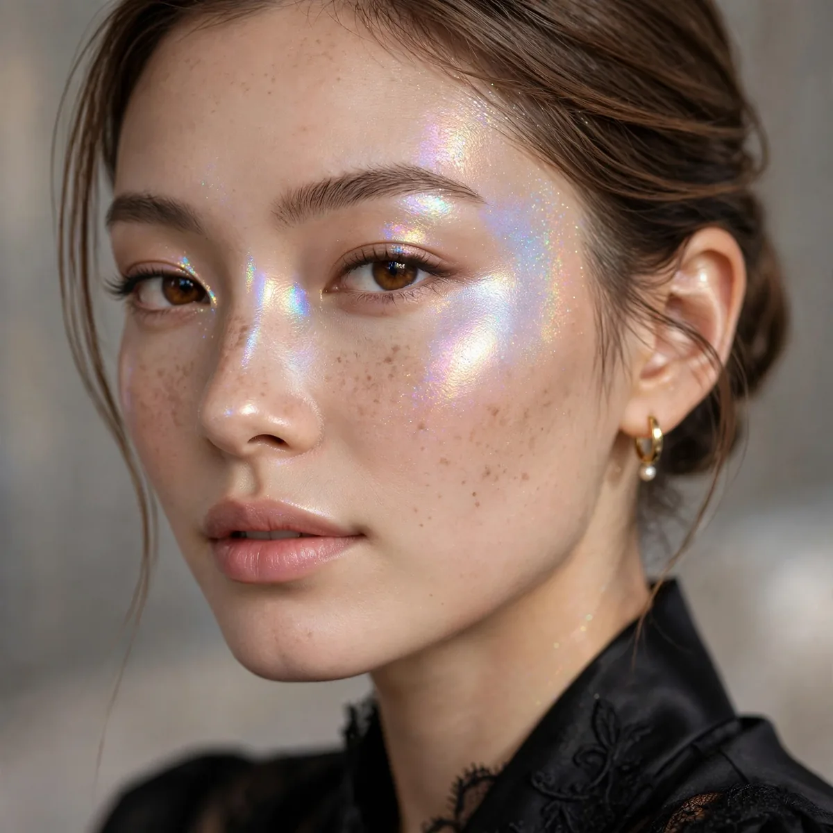 Holographic highlight NYE makeup