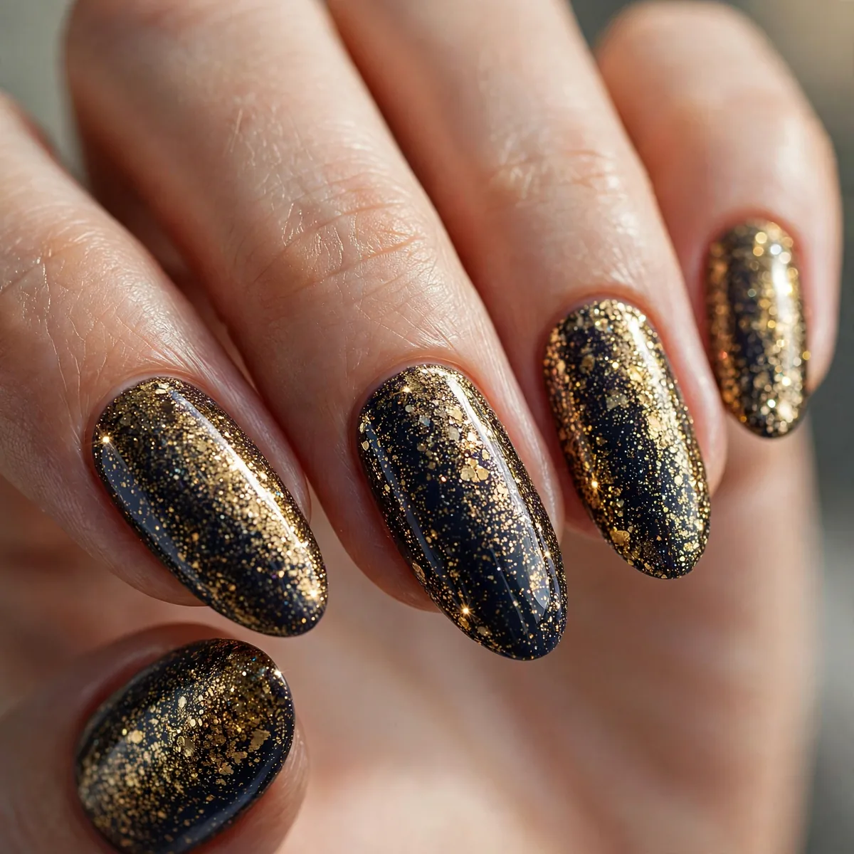 Gold glitter new years eve nails