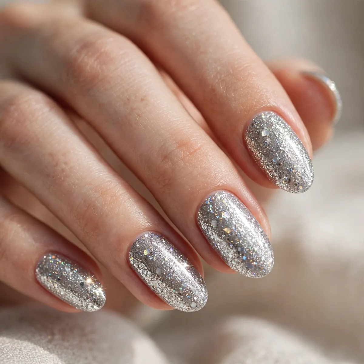 Silver glitter NYE nail polish