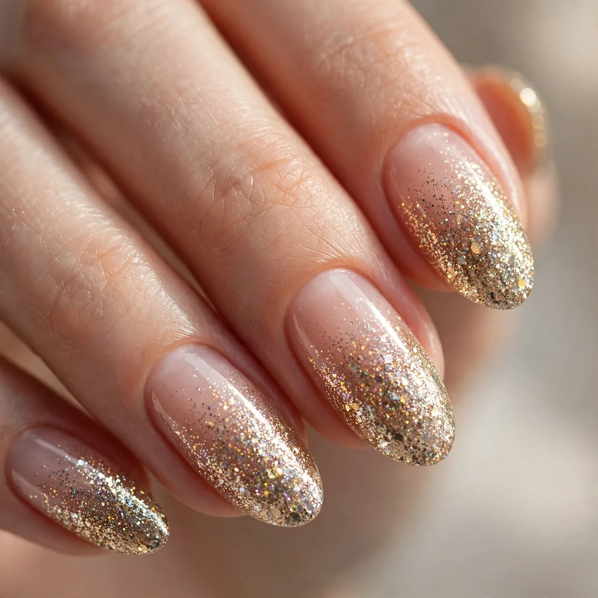 Glitter ombre NYE nail design