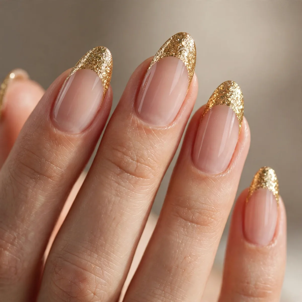 Gold glitter french tip NYE nails