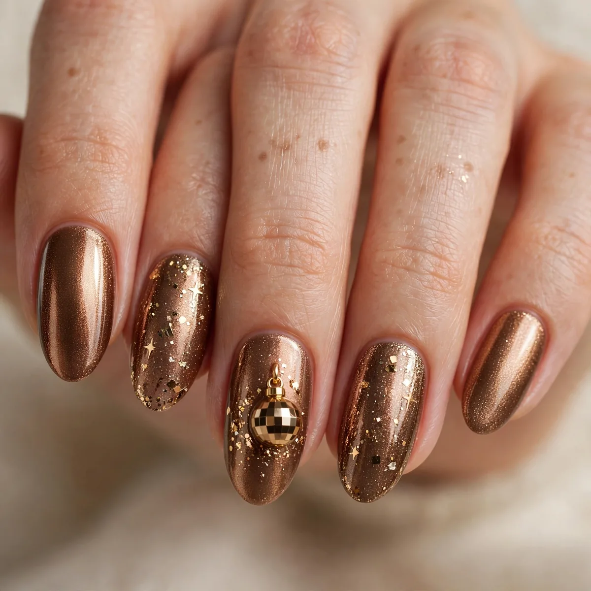 Bronze metallic NYE nails