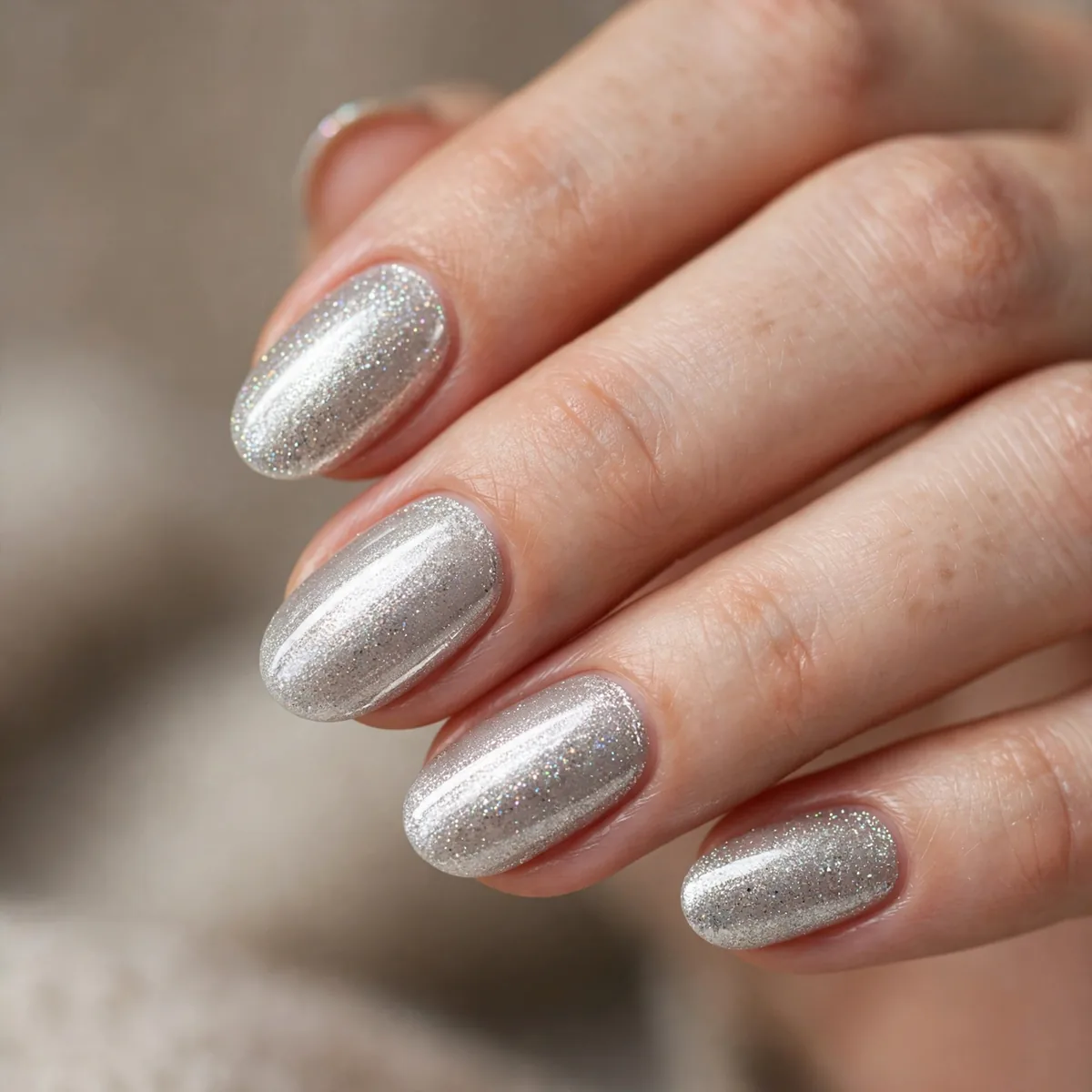 Platinum shimmer NYE nail polish