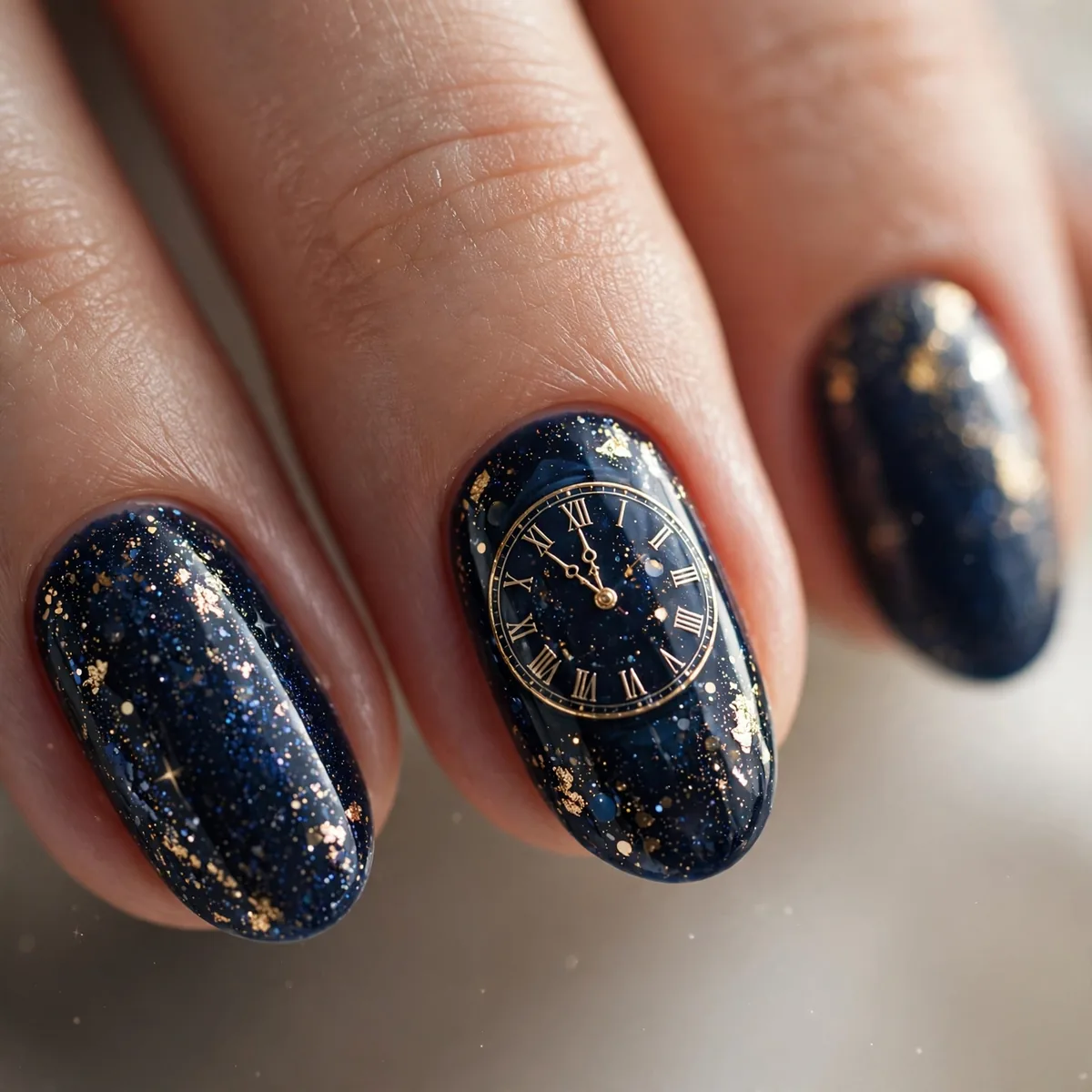 Midnight clock nail art NYE