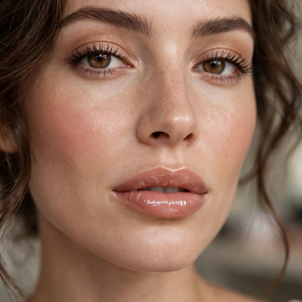 Glossy nude lipstick dimension
