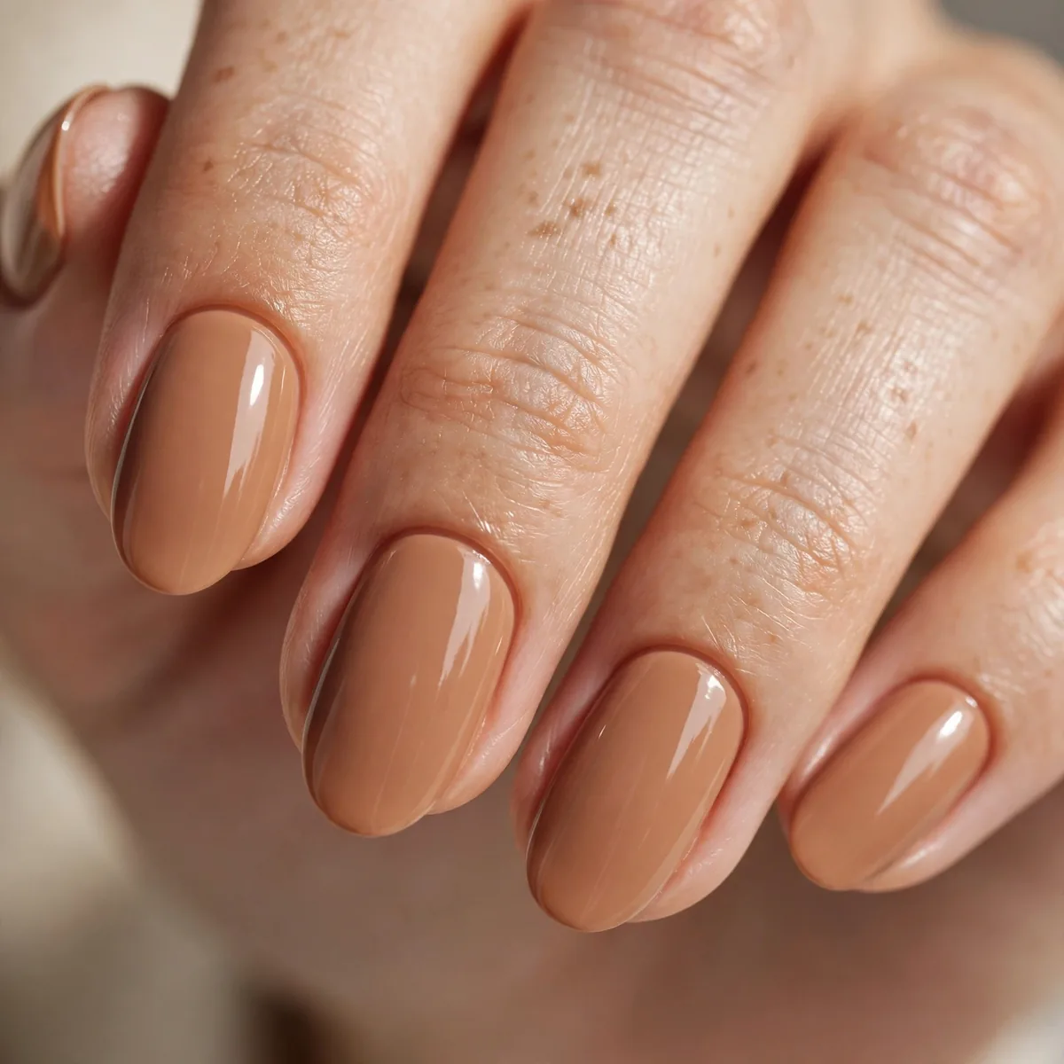 Warm caramel nude nails