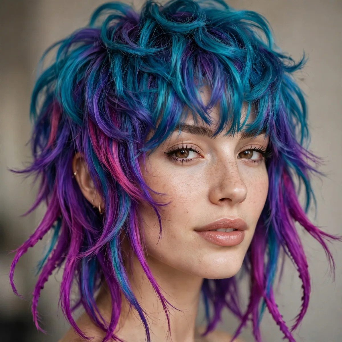 Octopus haircut with vibrant fashion color
