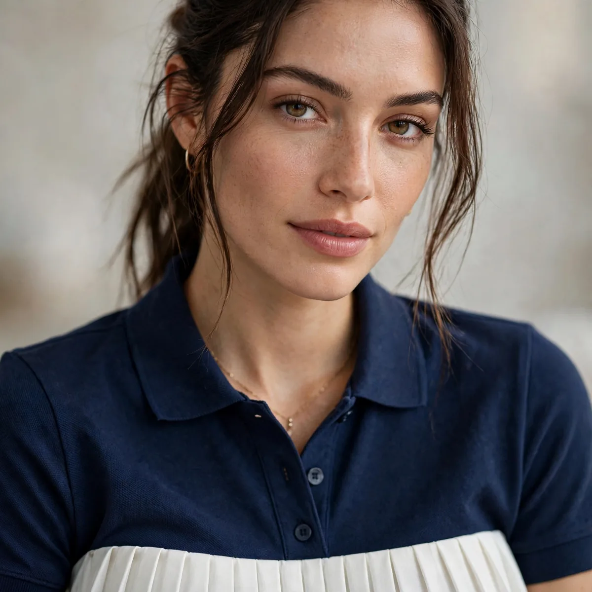 Polo shirt with pleated tennis skirt