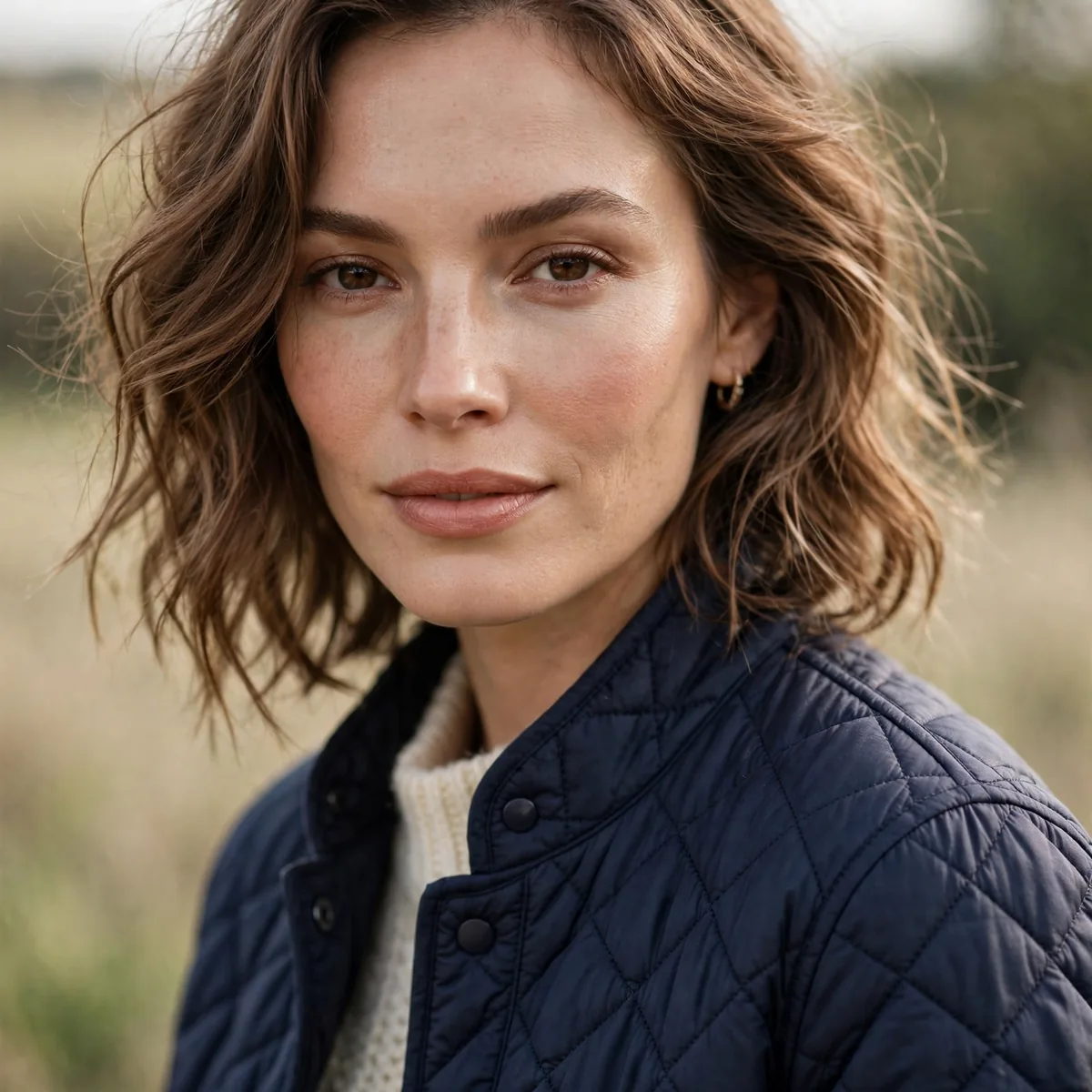 Navy quilted jacket countryside style