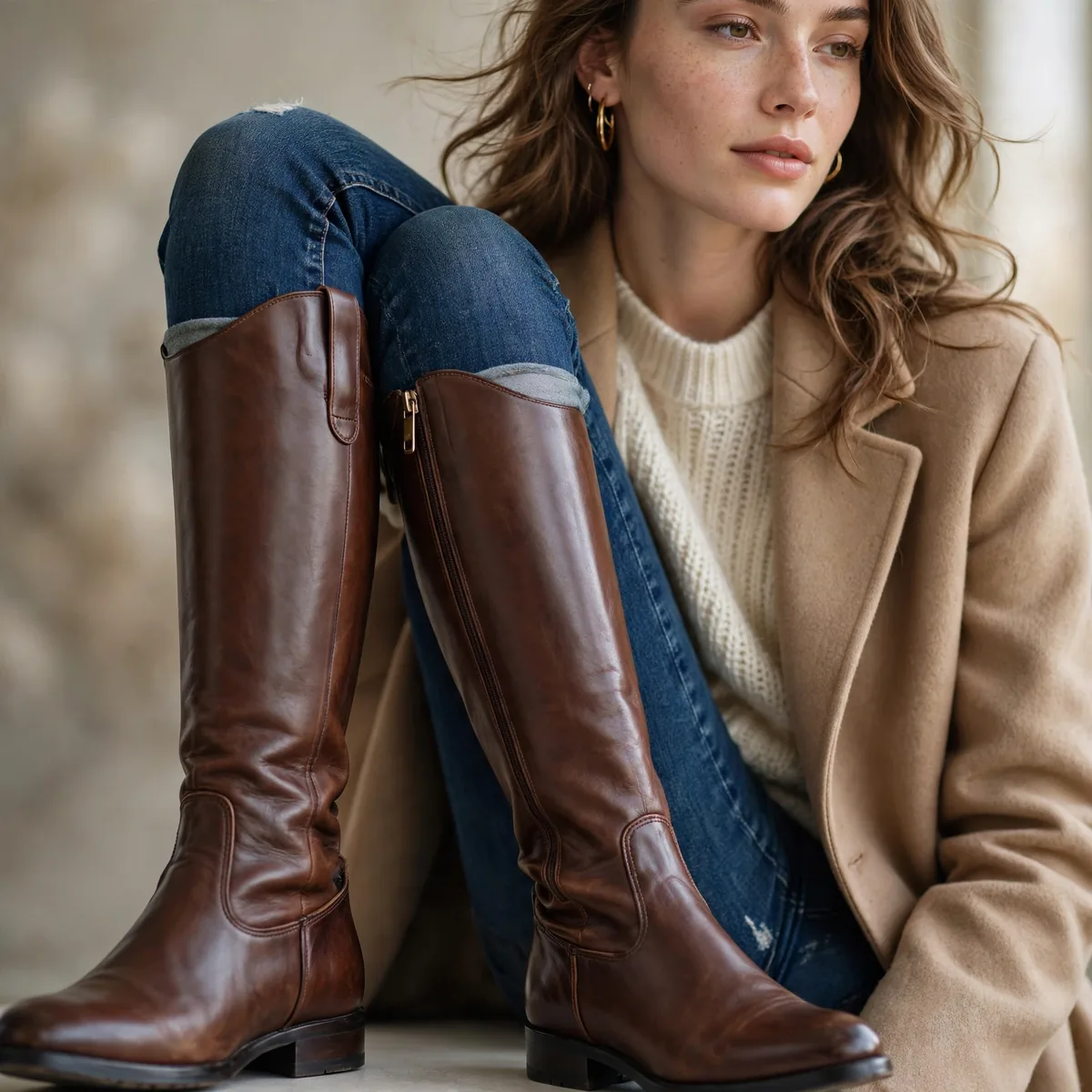 Knee high riding boots with jeans