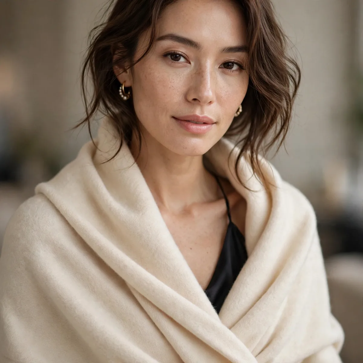 Cream wrap coat elegant