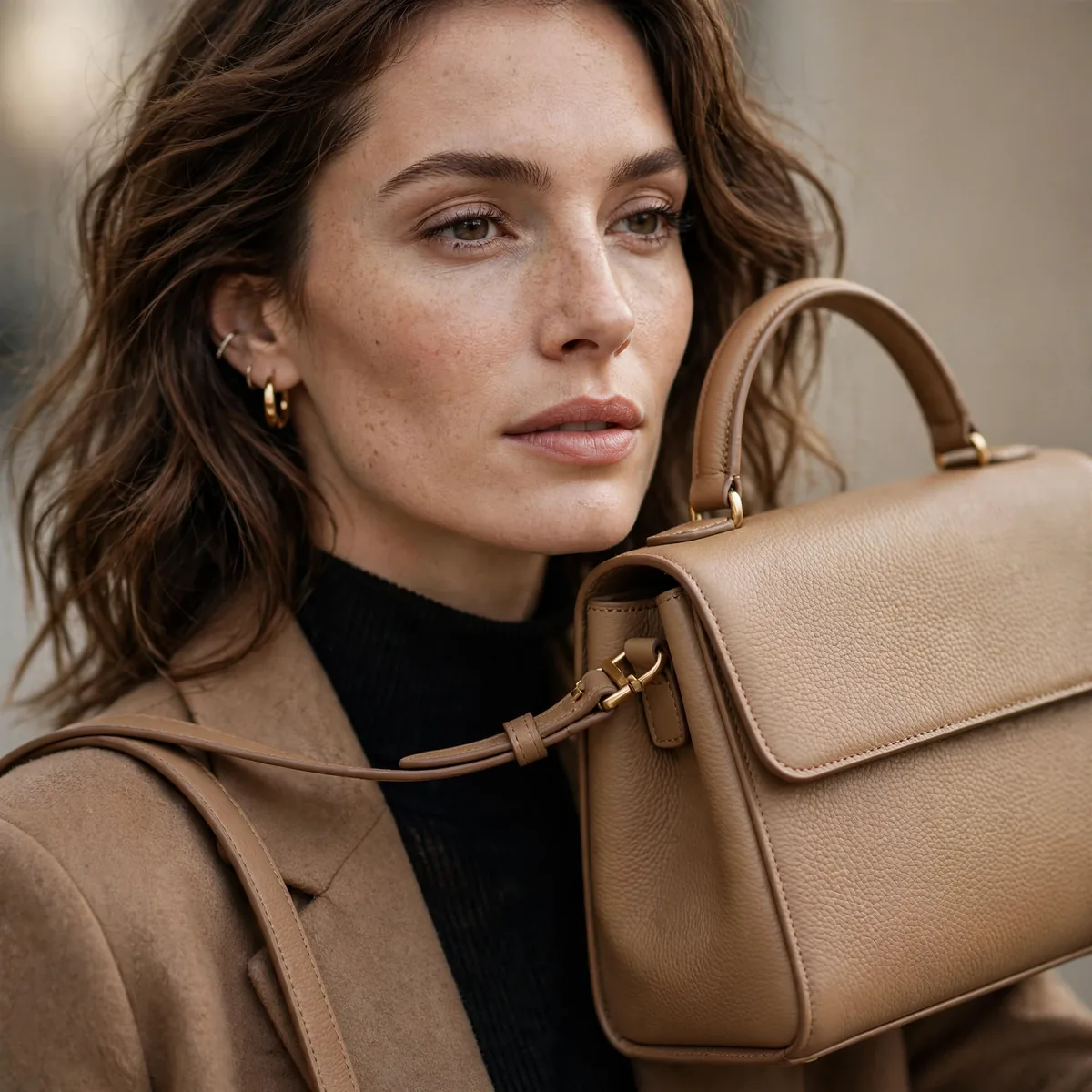 Structured leather handbag no logo