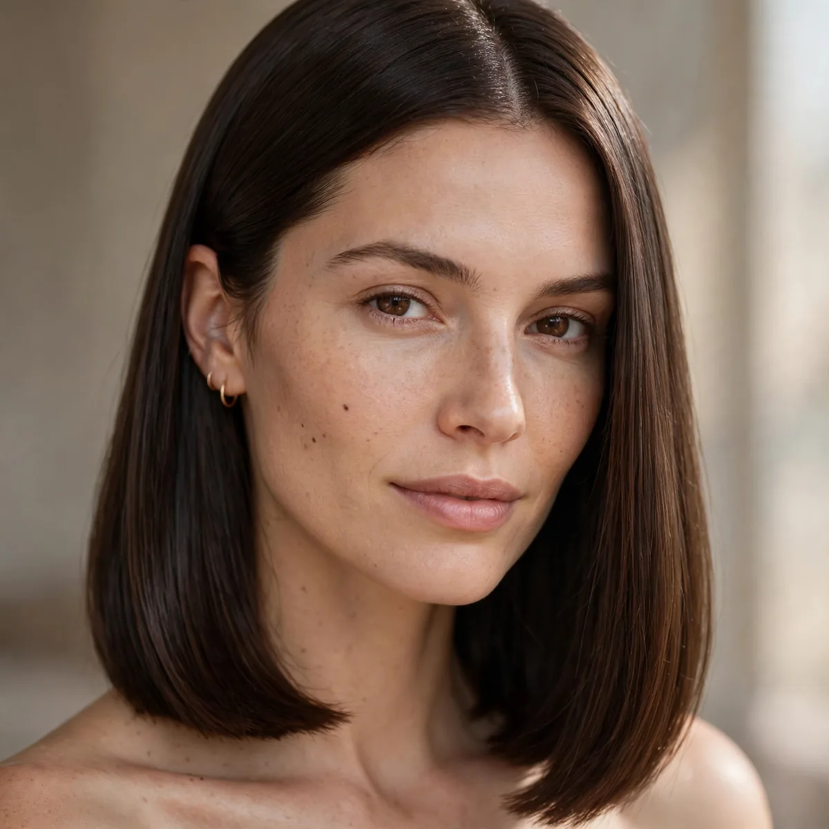 Sleek one-length midi haircut