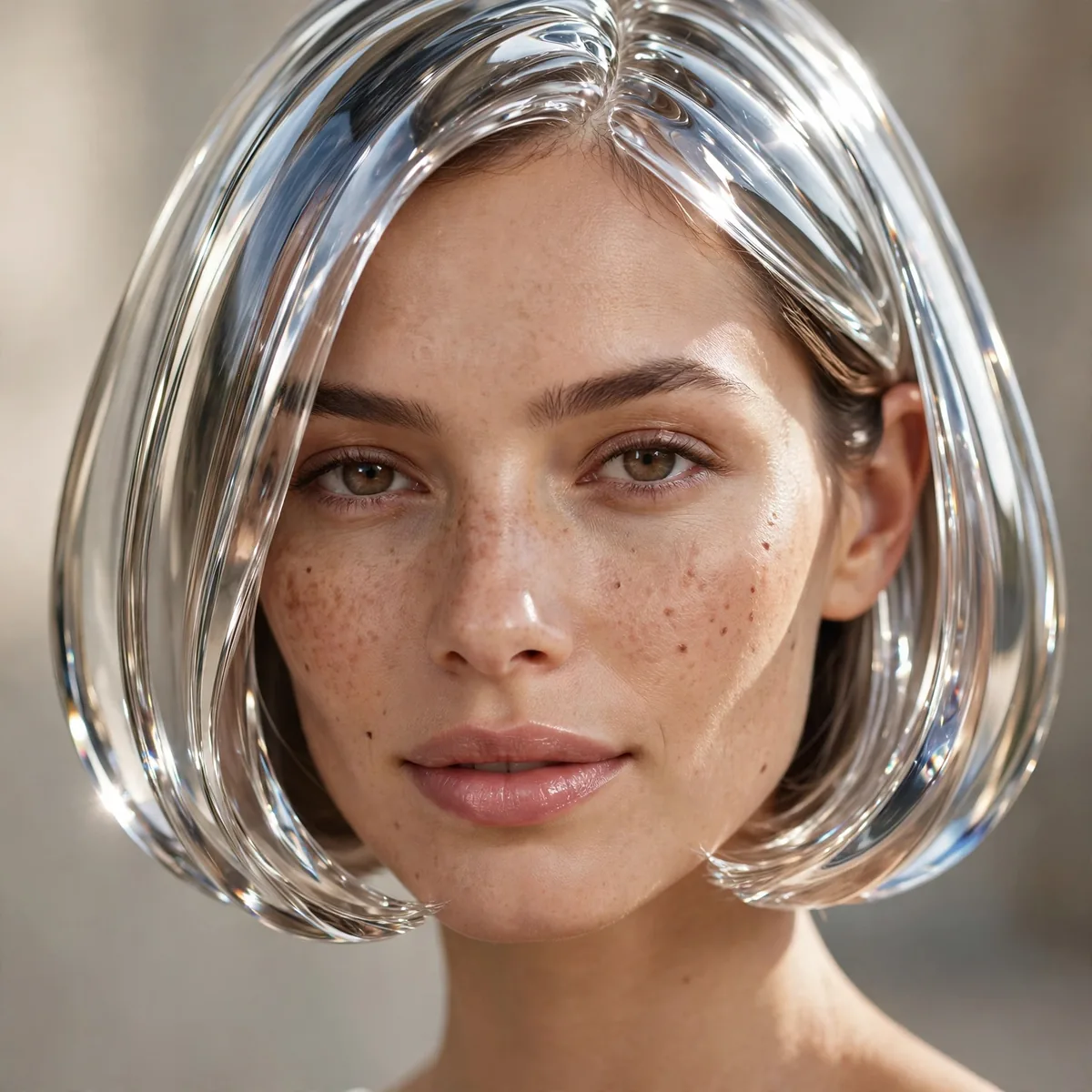 Glass hair bob with mirror shine