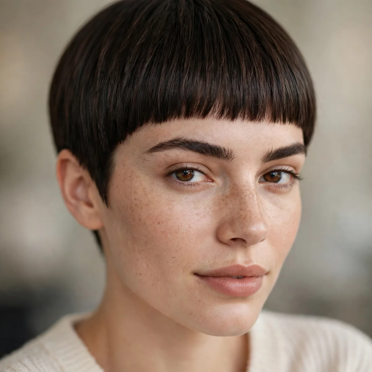 Blunt pixie haircut with clean lines